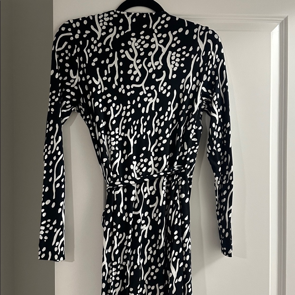 Diane Von Furstenberg Long Sleeve Cotton Midi Sea Spots Wrap Dress S - Picture 4 of 4